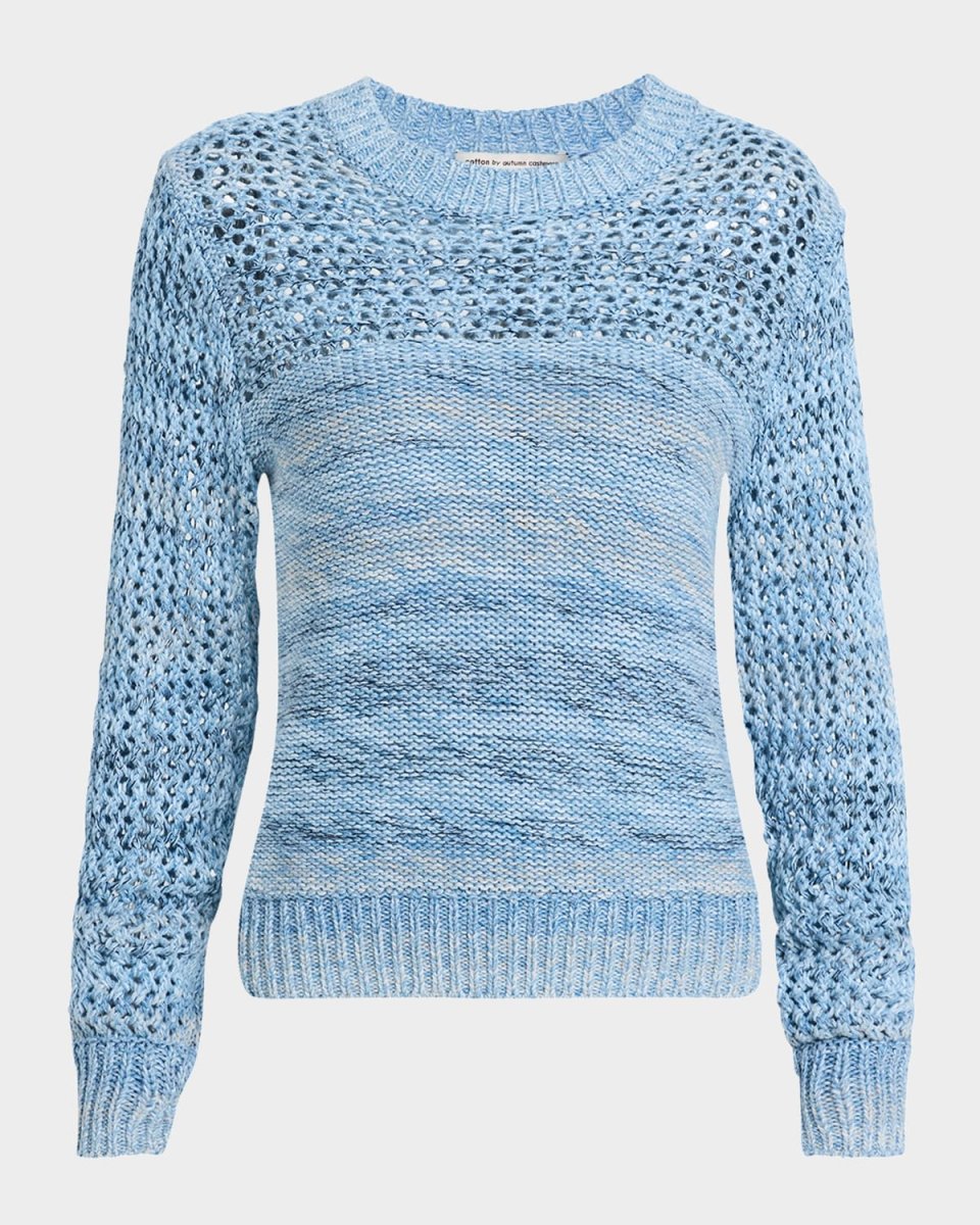 Marled Mesh-Stitch Cotton Crewneck Sweater